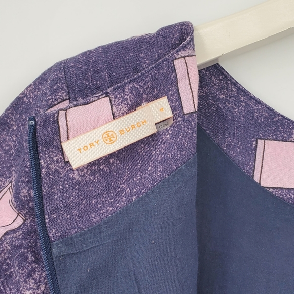 Tory Burch Short Sleeve Linen Navy and Pink Square Fit Flare Mini Dress 4 Small - Picture 13 of 13